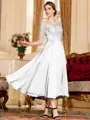 Stunning A-Line Chiffon Lace Scoop 3/4 Sleeves Tea-Length Mother of the Bride Dress