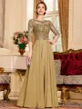 Chic A-Line Chiffon Lace Scoop 3/4 Sleeves Floor-Length Mother of the Bride Dress