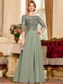 Chic A-Line Chiffon Lace Scoop 3/4 Sleeves Floor-Length Mother of the Bride Dress