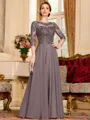 Chic A-Line Chiffon Lace Scoop 3/4 Sleeves Floor-Length Mother of the Bride Dress
