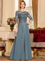 Chic A-Line Chiffon Lace Scoop 3/4 Sleeves Floor-Length Mother of the Bride Dress