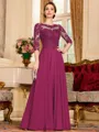 Chic A-Line Chiffon Lace Scoop 3/4 Sleeves Floor-Length Mother of the Bride Dress
