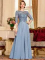 Chic A-Line Chiffon Lace Scoop 3/4 Sleeves Floor-Length Mother of the Bride Dress