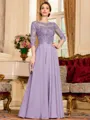 Chic A-Line Chiffon Lace Scoop 3/4 Sleeves Floor-Length Mother of the Bride Dress