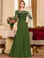 Chic A-Line Chiffon Lace Scoop 3/4 Sleeves Floor-Length Mother of the Bride Dress
