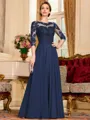 Chic A-Line Chiffon Lace Scoop 3/4 Sleeves Floor-Length Mother of the Bride Dress