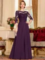 Chic A-Line Chiffon Lace Scoop 3/4 Sleeves Floor-Length Mother of the Bride Dress