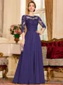 Chic A-Line Chiffon Lace Scoop 3/4 Sleeves Floor-Length Mother of the Bride Dress