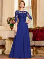 Chic A-Line Chiffon Lace Scoop 3/4 Sleeves Floor-Length Mother of the Bride Dress