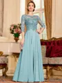 Chic A-Line Chiffon Lace Scoop 3/4 Sleeves Floor-Length Mother of the Bride Dress