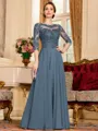 Chic A-Line Chiffon Lace Scoop 3/4 Sleeves Floor-Length Mother of the Bride Dress
