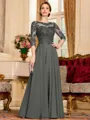 Chic A-Line Chiffon Lace Scoop 3/4 Sleeves Floor-Length Mother of the Bride Dress