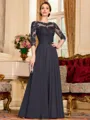 Chic A-Line Chiffon Lace Scoop 3/4 Sleeves Floor-Length Mother of the Bride Dress