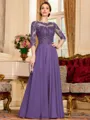 Chic A-Line Chiffon Lace Scoop 3/4 Sleeves Floor-Length Mother of the Bride Dress