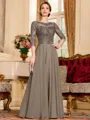 Chic A-Line Chiffon Lace Scoop 3/4 Sleeves Floor-Length Mother of the Bride Dress