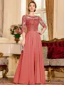 Chic A-Line Chiffon Lace Scoop 3/4 Sleeves Floor-Length Mother of the Bride Dress