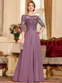 Chic A-Line Chiffon Lace Scoop 3/4 Sleeves Floor-Length Mother of the Bride Dress