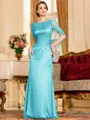 Flattering Sheath 30D Chiffon Ruched Scoop Short Sleeves Floor-Length Mother of the Bride Dress