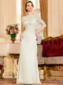 Flattering Sheath 30D Chiffon Ruched Scoop Short Sleeves Floor-Length Mother of the Bride Dress