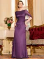 Flattering Sheath 30D Chiffon Ruched Scoop Short Sleeves Floor-Length Mother of the Bride Dress