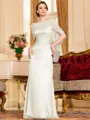 Flattering Sheath 30D Chiffon Ruched Scoop Short Sleeves Floor-Length Mother of the Bride Dress