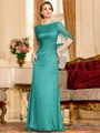 Flattering Sheath 30D Chiffon Ruched Scoop Short Sleeves Floor-Length Mother of the Bride Dress