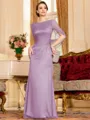 Flattering Sheath 30D Chiffon Ruched Scoop Short Sleeves Floor-Length Mother of the Bride Dress