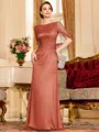 Flattering Sheath 30D Chiffon Ruched Scoop Short Sleeves Floor-Length Mother of the Bride Dress