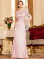 Flattering Sheath 30D Chiffon Ruched Scoop Short Sleeves Floor-Length Mother of the Bride Dress