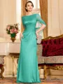 Flattering Sheath 30D Chiffon Ruched Scoop Short Sleeves Floor-Length Mother of the Bride Dress