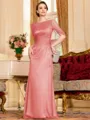 Flattering Sheath 30D Chiffon Ruched Scoop Short Sleeves Floor-Length Mother of the Bride Dress