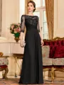 Timeless A-Line Chiffon Applique Scoop 3/4 Sleeves Floor-Length Mother of the Bride Dress