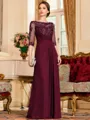 Timeless A-Line Chiffon Applique Scoop 3/4 Sleeves Floor-Length Mother of the Bride Dress