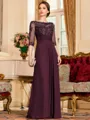 Timeless A-Line Chiffon Applique Scoop 3/4 Sleeves Floor-Length Mother of the Bride Dress