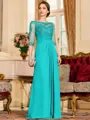 Timeless A-Line Chiffon Applique Scoop 3/4 Sleeves Floor-Length Mother of the Bride Dress