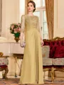 Timeless A-Line Chiffon Applique Scoop 3/4 Sleeves Floor-Length Mother of the Bride Dress