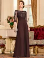 Timeless A-Line Chiffon Applique Scoop 3/4 Sleeves Floor-Length Mother of the Bride Dress
