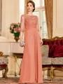 Timeless A-Line Chiffon Applique Scoop 3/4 Sleeves Floor-Length Mother of the Bride Dress