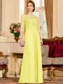 Timeless A-Line Chiffon Applique Scoop 3/4 Sleeves Floor-Length Mother of the Bride Dress