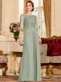 Timeless A-Line Chiffon Applique Scoop 3/4 Sleeves Floor-Length Mother of the Bride Dress