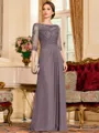 Timeless A-Line Chiffon Applique Scoop 3/4 Sleeves Floor-Length Mother of the Bride Dress