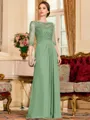 Timeless A-Line Chiffon Applique Scoop 3/4 Sleeves Floor-Length Mother of the Bride Dress
