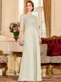 Timeless A-Line Chiffon Applique Scoop 3/4 Sleeves Floor-Length Mother of the Bride Dress
