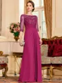 Timeless A-Line Chiffon Applique Scoop 3/4 Sleeves Floor-Length Mother of the Bride Dress