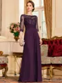 Timeless A-Line Chiffon Applique Scoop 3/4 Sleeves Floor-Length Mother of the Bride Dress