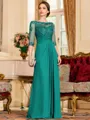 Timeless A-Line Chiffon Applique Scoop 3/4 Sleeves Floor-Length Mother of the Bride Dress