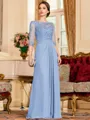 Timeless A-Line Chiffon Applique Scoop 3/4 Sleeves Floor-Length Mother of the Bride Dress