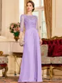 Timeless A-Line Chiffon Applique Scoop 3/4 Sleeves Floor-Length Mother of the Bride Dress