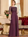 Timeless A-Line Chiffon Applique Scoop 3/4 Sleeves Floor-Length Mother of the Bride Dress