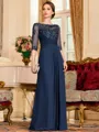 Timeless A-Line Chiffon Applique Scoop 3/4 Sleeves Floor-Length Mother of the Bride Dress
